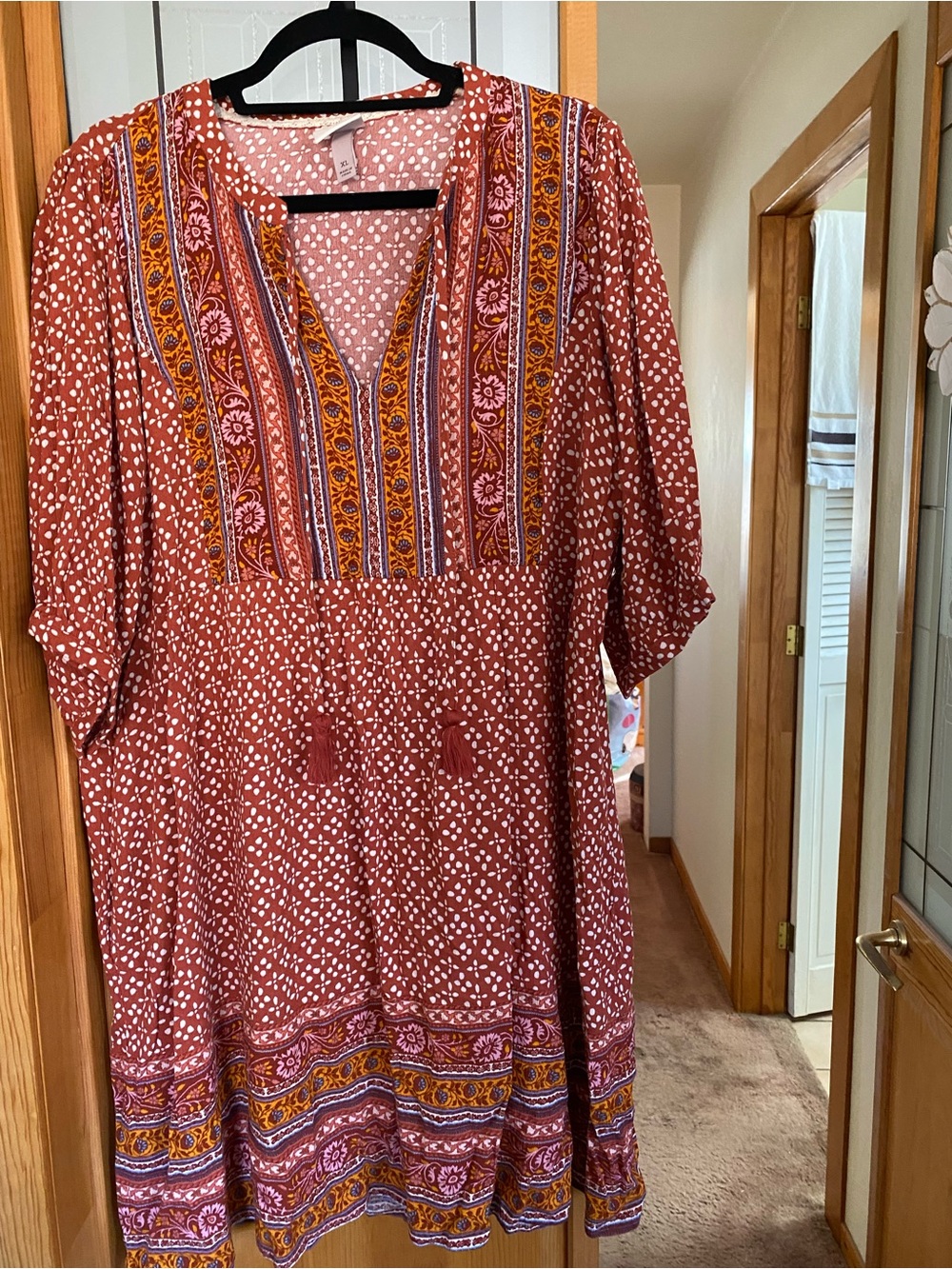 Knox Rose Rust Floral-Print Mini Dress with Tassel Tie